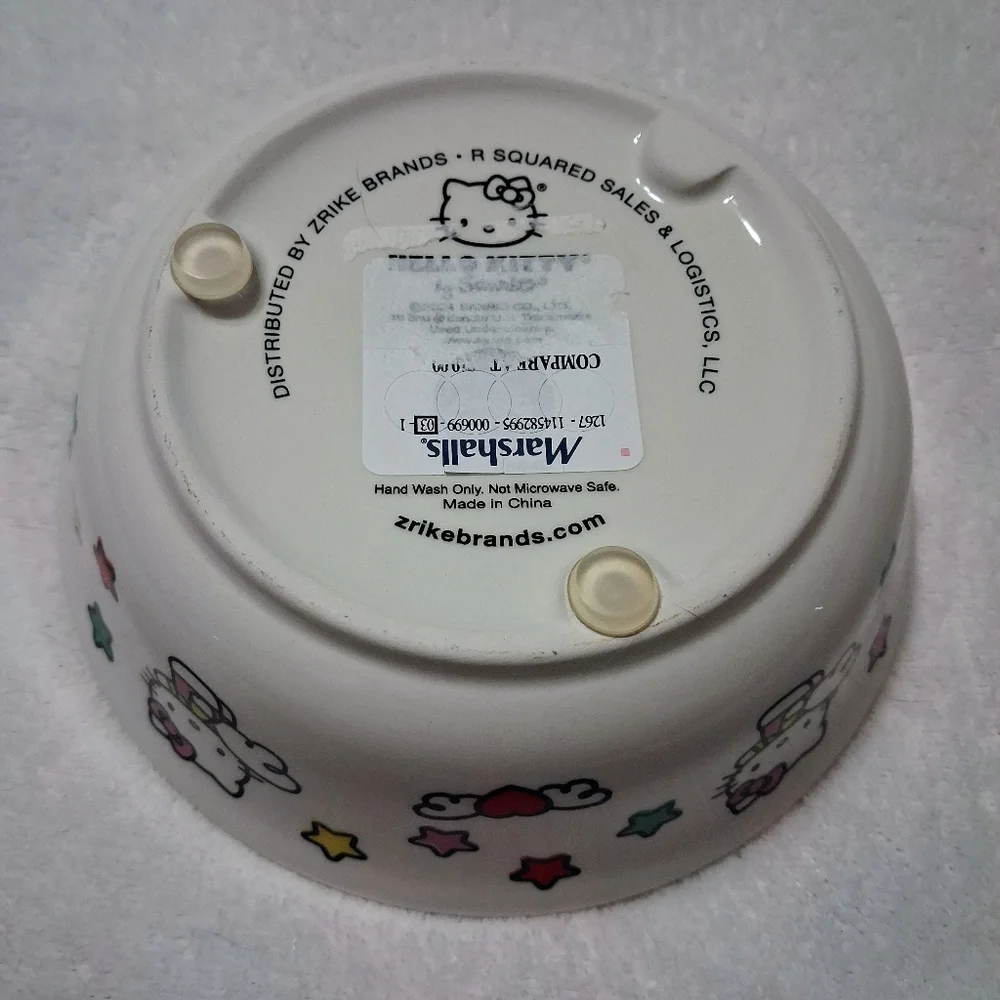 Heavy Ceramic Cat Bowl - White with Multicolor Stars Hello Kitty Sanrio NWT
